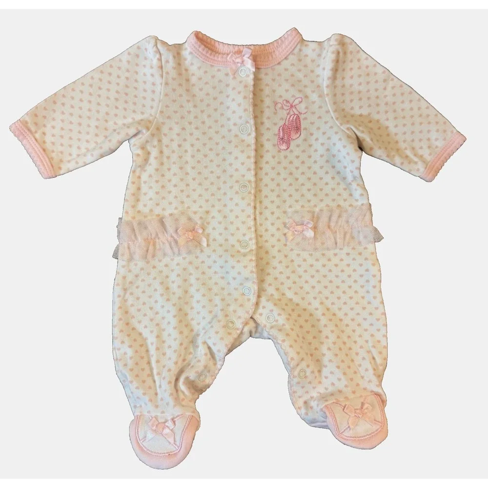 Little Me Preemie Baby Girl Outfit Sleeper Ballet Shoes Ruffles Pink Reborn Doll